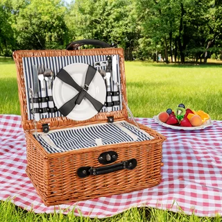 Wiklinowy kosz piknikowy z wyposażeniem inSPORTline Marijan