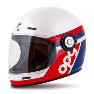 Retro helma Cassida Fibre OPG bílá/modrá/červená