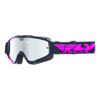 Children's Motocross Goggles Fly Racing RS Zone Youth - Black/Pink,Mirror Plexi with Pins for Tear-Off Foils