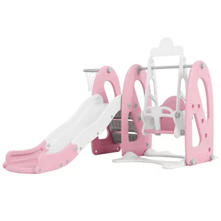 Children’s Slide w/ Swing Set & Basketball Hoop inSPORTline Nebelino - Grey - Pink