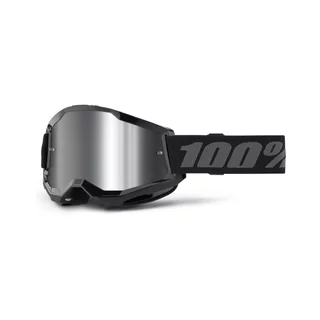 Motocross Goggles 100% Strata 2 New Mirror - Black, Silver Plexi