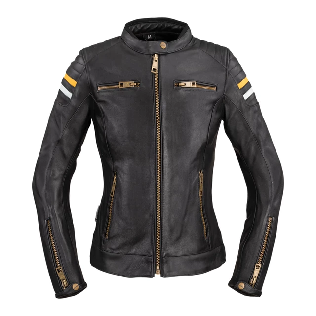 Women’s Leather Motorcycle Jacket W-TEC Stripe Lady - Black - Black