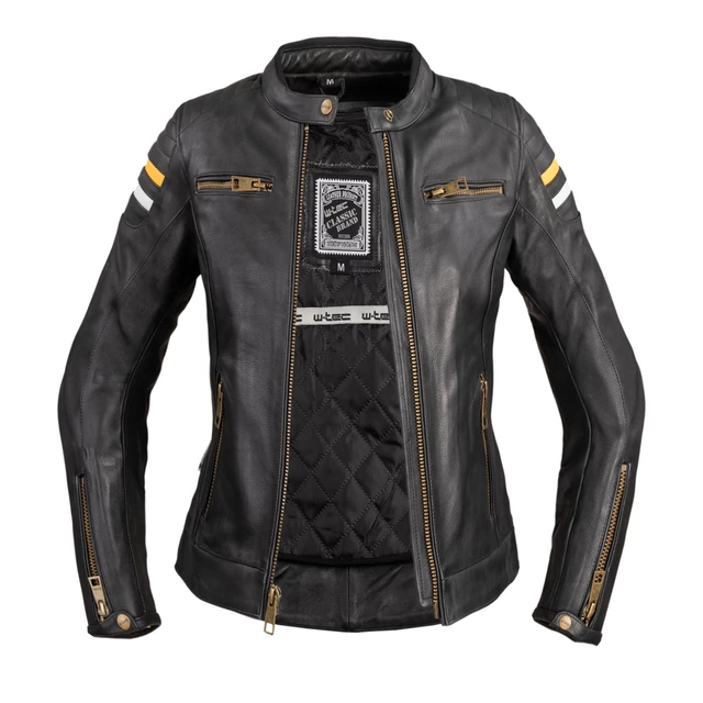 Women’s Leather Motorcycle Jacket W-TEC Stripe Lady - Black