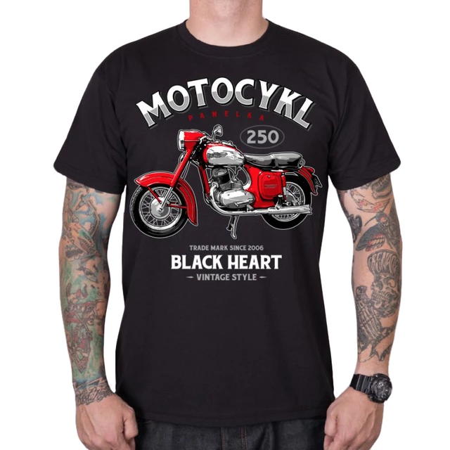 T-Shirt BLACK HEART Motorcycle Panelka - Black - Black