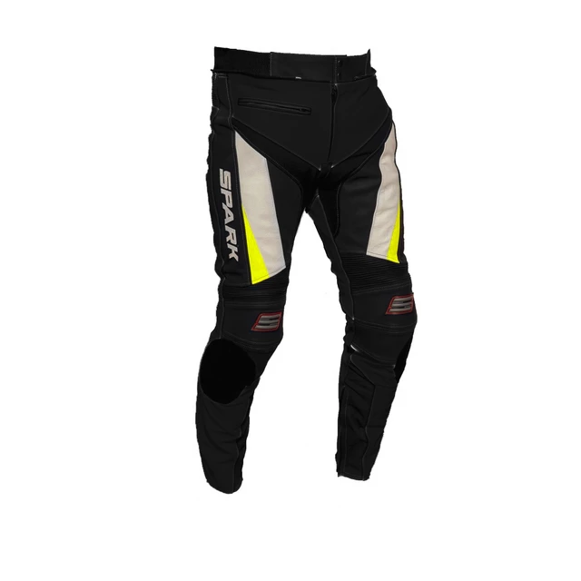 Men’s Leather Moto Pants Spark ProComp - Black-White-Fluo