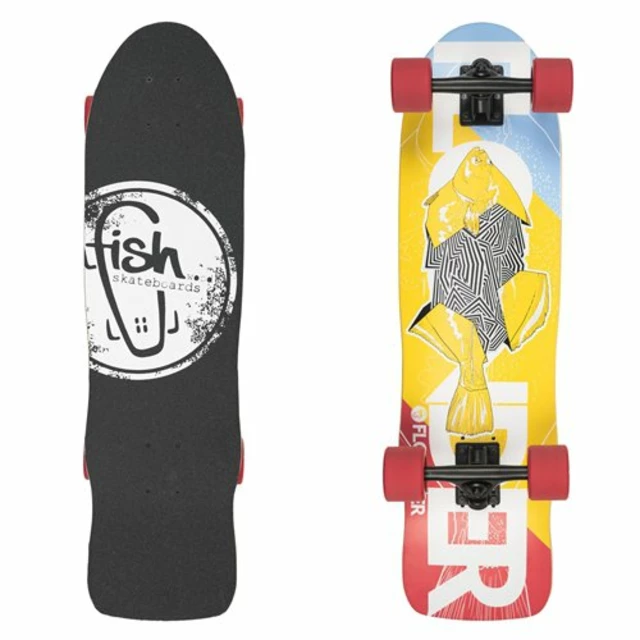 Mini Longboard Fish Old School Cruiser Flounder 31" - Black-Red