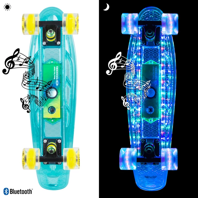 WORKER Ravery 22" Leuchtendes Penny Board mit Bluetooth Lautsprecher - transparent blau/grün