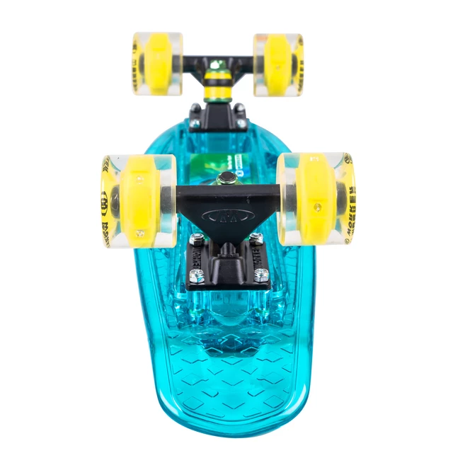 Svetleči penny board WORKER Ravery 22" z bluetooth zvočnikom - transparentní růžová/žlutá