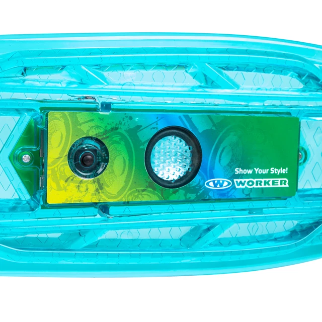 Svetleči penny board WORKER Ravery 22" z bluetooth zvočnikom - transparentní modrá/zelená