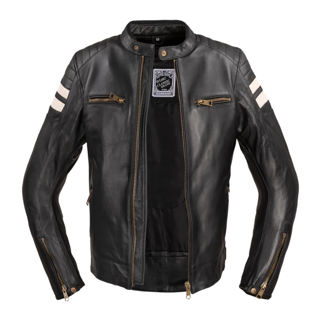 Męska skórzana kurtka motocyklowa W-TEC Stripe - czarny w beżowe paski