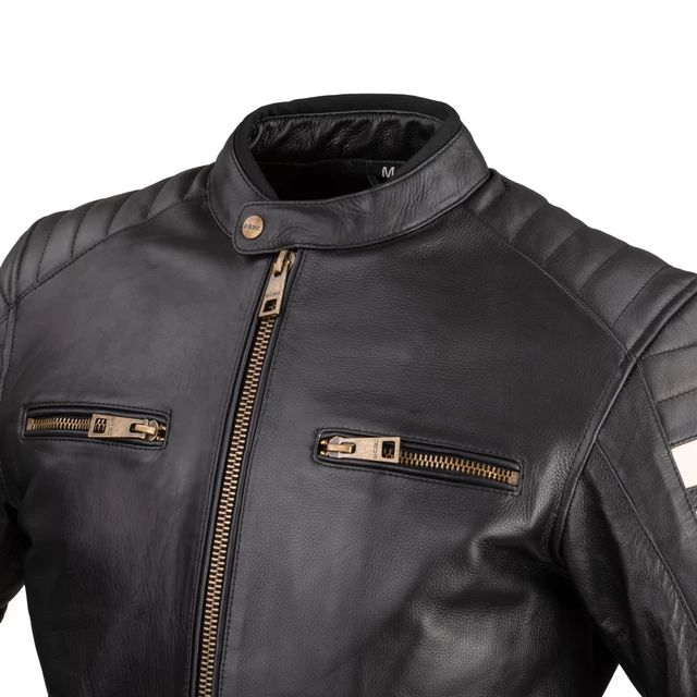 Męska skórzana kurtka motocyklowa W-TEC Stripe - czarny w beżowe paski