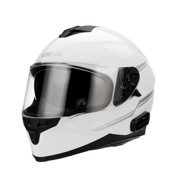 Moto prilba s integrovaným headsetom SENA Outride Shine White - lesklá biela