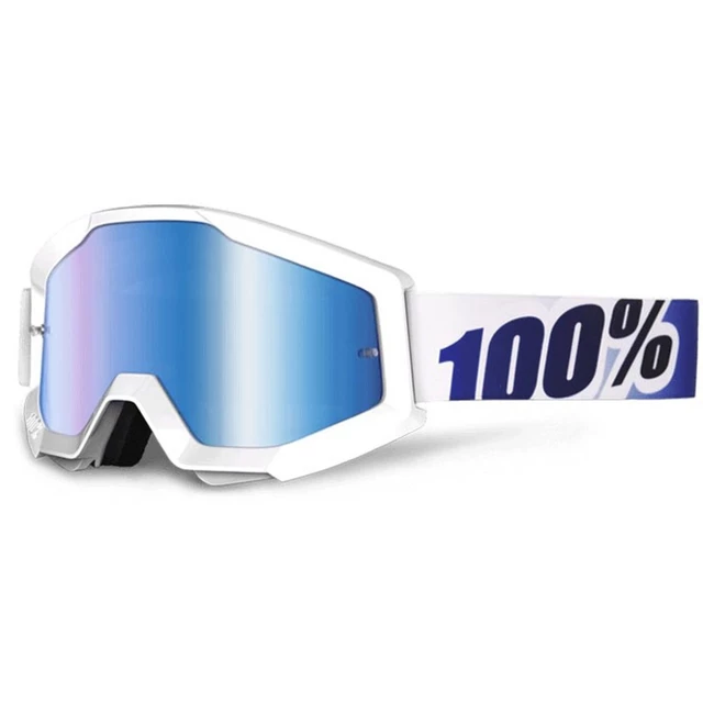 100% Strata Motocross Brille - Lagoon blau, blaues Chrom Plexiglas mit Bolzen für Abreißfolie