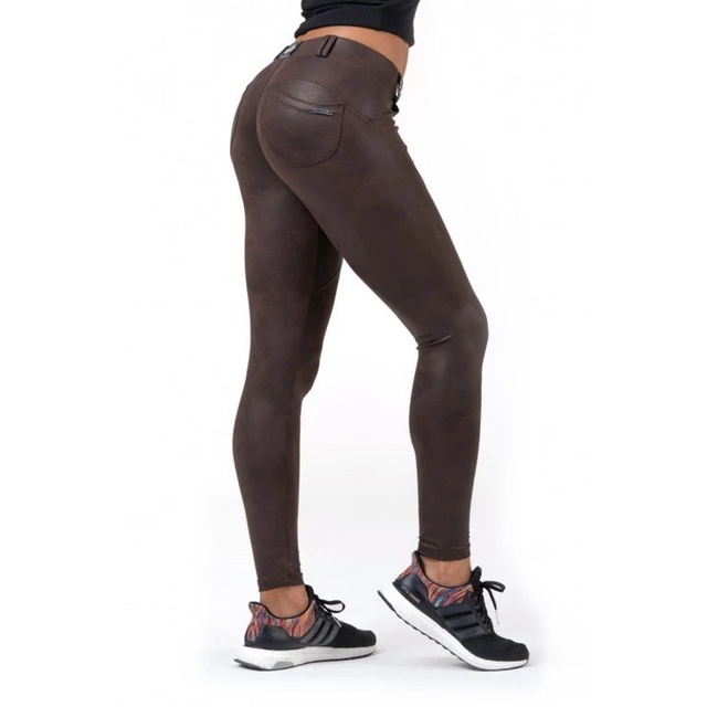 Women’s Leggings Nebbia Leather Look Bubble Butt 538 - Brown