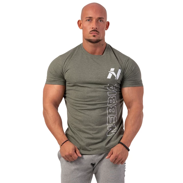 T-shirt męski koszulka Nebbia Vertical Logo 293 - Biały - Khaki