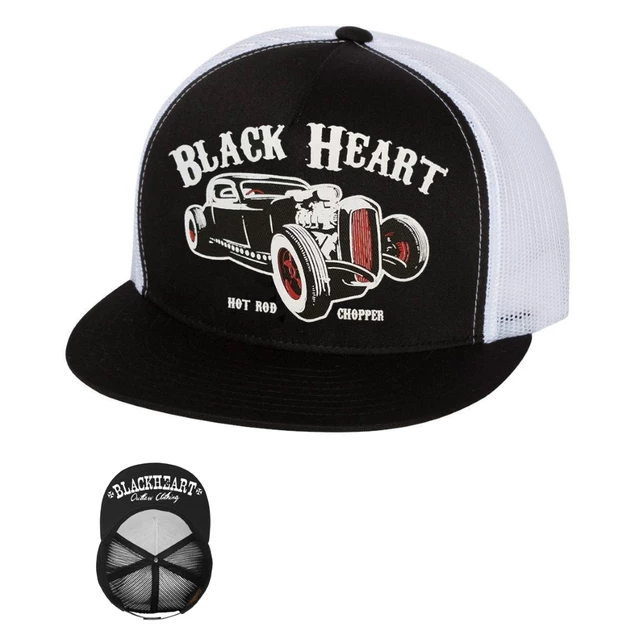 Snapback Hat BLACK HEART Rat Rod Trucker - White