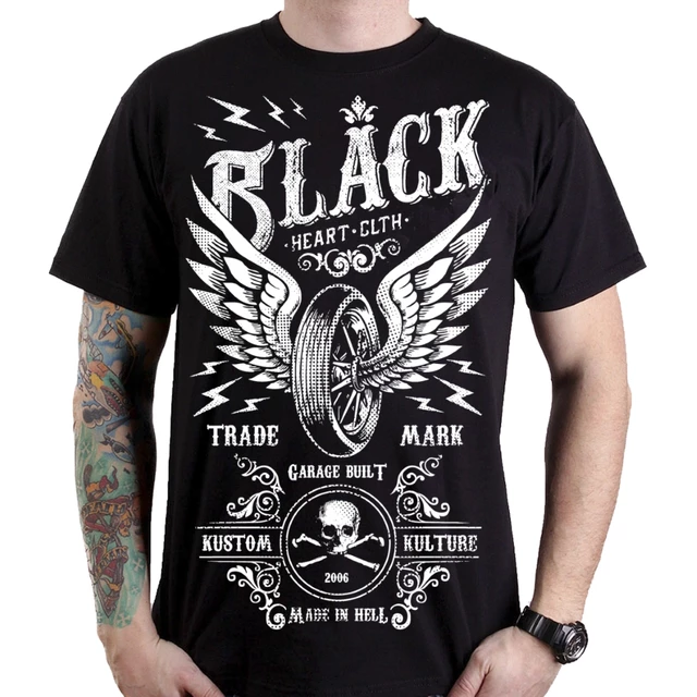 T-Shirt BLACK HEART Moto Wings - Black
