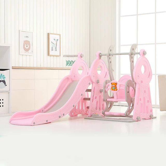 Children’s Slide w/ Swing & Basketball Hoop 4-in-1 inSPORTline Swingslide - Pink