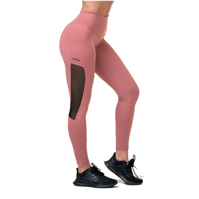 Női leggings magas derékkal Nebbia Mesh 573 - fekete - Old Rose