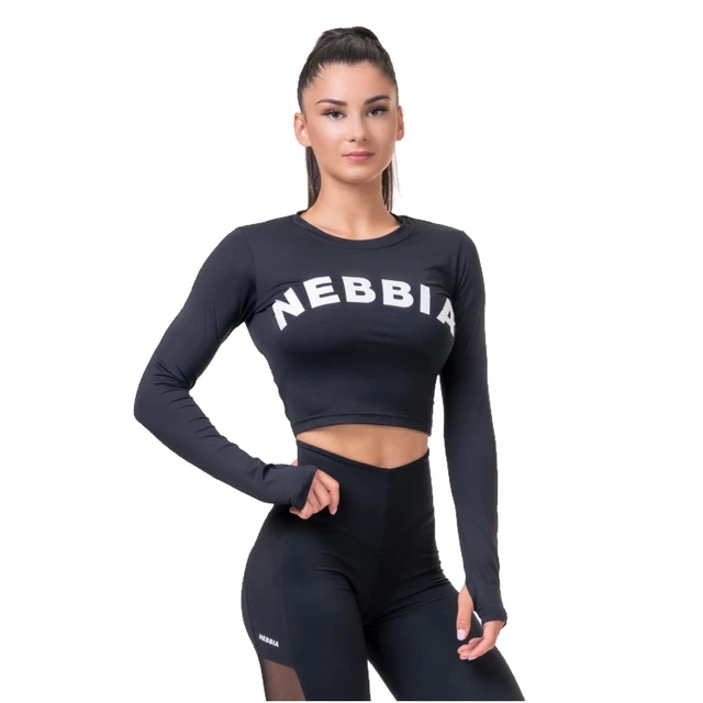 Women’s Long-Sleeved Crop Top Nebbia Sporty Hero 585 - Black - Black