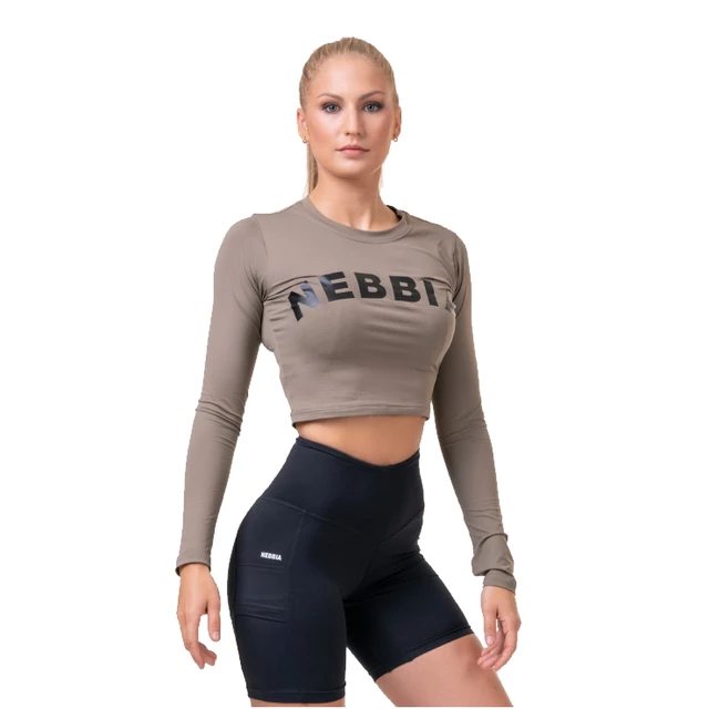 Women’s Long-Sleeved Crop Top Nebbia Sporty Hero 585 - Black - Mocha