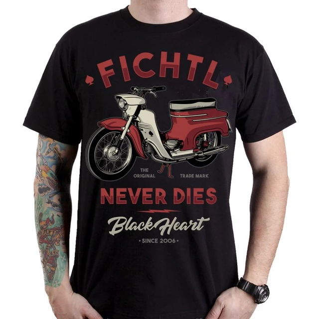 Koszulka T-shirt motocyklowy BLACK HEART Fichtl - Czarny - Czarny