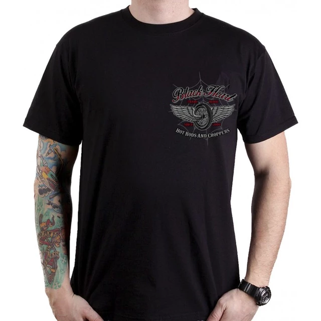 T-shirt w stylu motocyklowym BLACK HEART Red Baron Chopper - Czarny