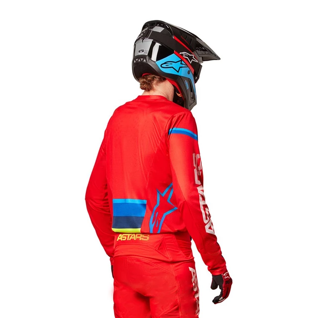 Motokrosový dres Alpinestars Techstar Quadro červená/žlutá fluo/modrá