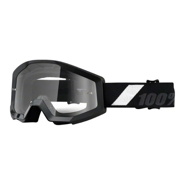 Motocross Goggles 100% Strata - Goliath Black, Clear Plexi with Pins for Tear-Off Foils - Goliath Black, Clear Plexi with Pins for Tear-Off Foils