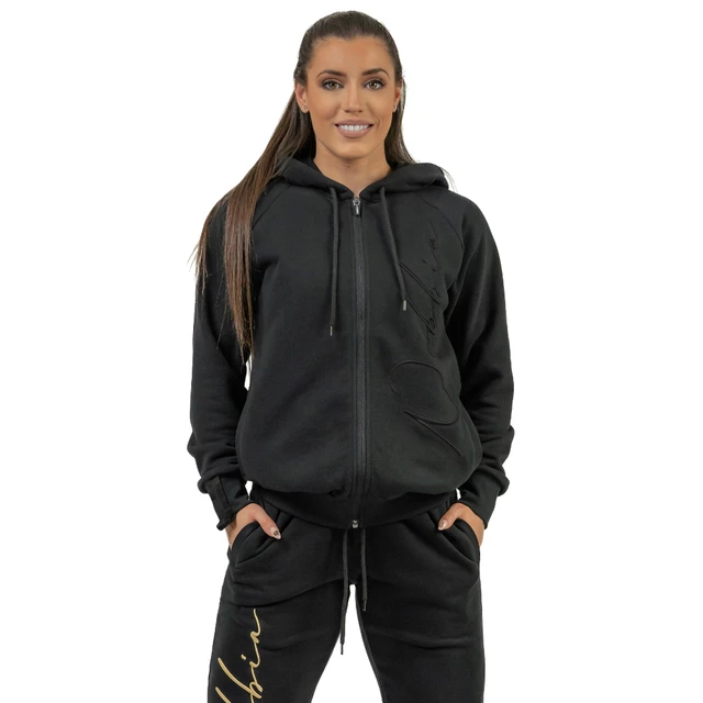Női sportos melegítőfelső kapucnival Nebbia INTENSE Signature 845 - fekete - fekete