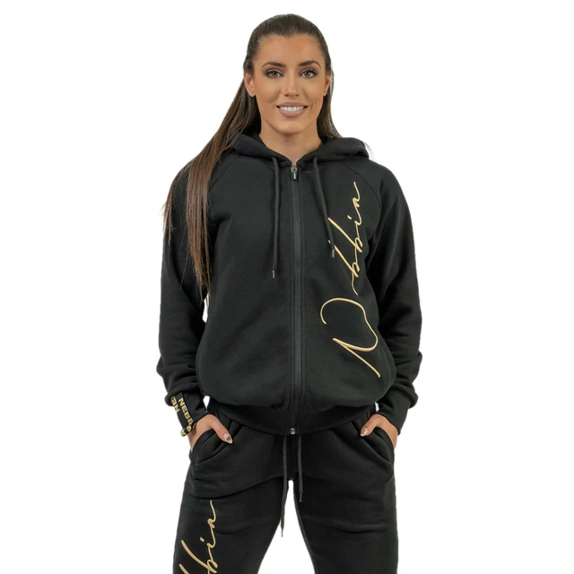 Női sportos melegítőfelső kapucnival Nebbia INTENSE Signature 845 - fekete - fekete/arany