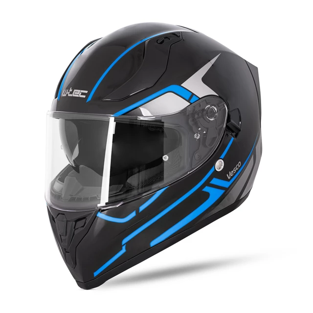 W-TEC Vesco Integralhelm - Glossy Black-Neon Yellow - Glossy Black-Blue