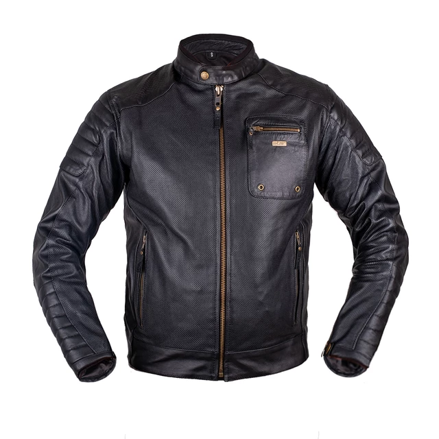 Summer leather moto jacket W-TEC Gradac - Black - Black