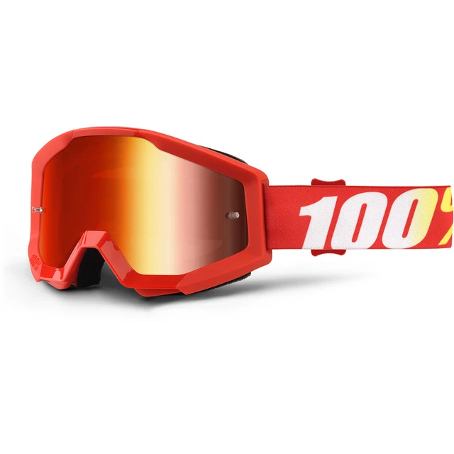 Motocross Goggles 100% Strata - Furnace Red, Red Chrome Plexi with Pins for Tear-Off Foils