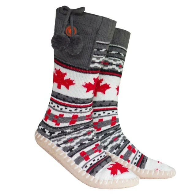 Vyhřívané ponožkové bačkory Glovii GQ4 - šedo-červená - šedo-červená
