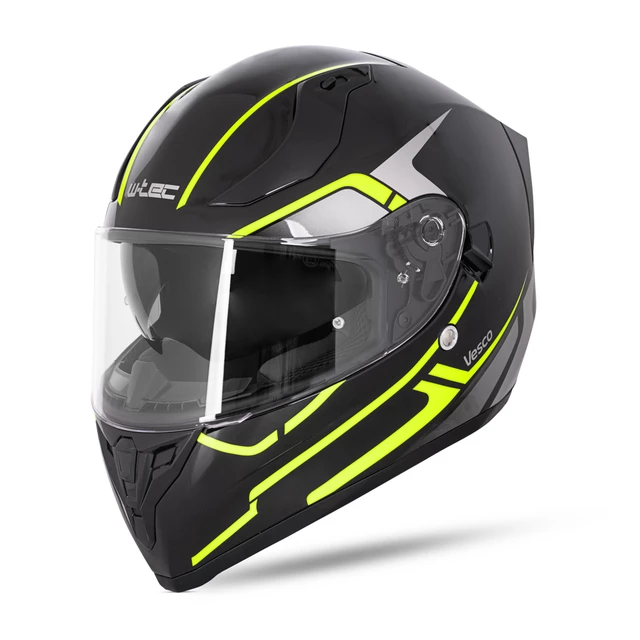 Full-Face Motorcycle Helmet W-TEC Vesco - Glossy Black-Blue - Glossy Black-Neon Yellow