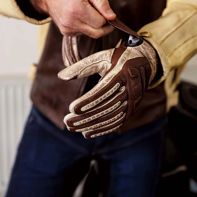 Kožené moto rukavice W-TEC Retro Gloves - hnědo-béžová