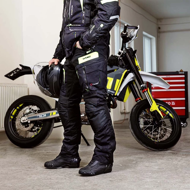 Męskie spodnie motocyklowe W-TEC Aircross - Czarny-fluo żółty