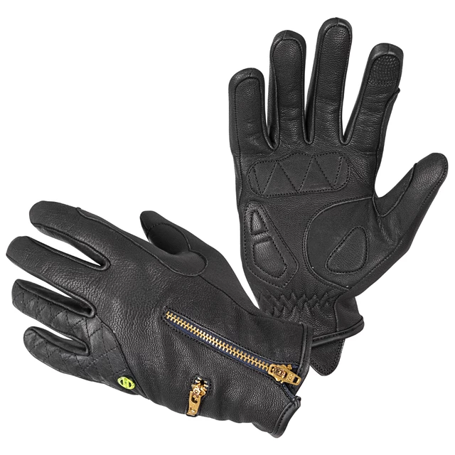 Дамски кожени мото ръкавици W-TEC Perchta - черен - черен