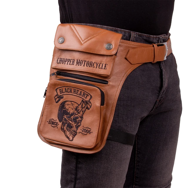 Motorcycle Thigh Bag W-TEC Black Heart Devil Skull Brown Leather
