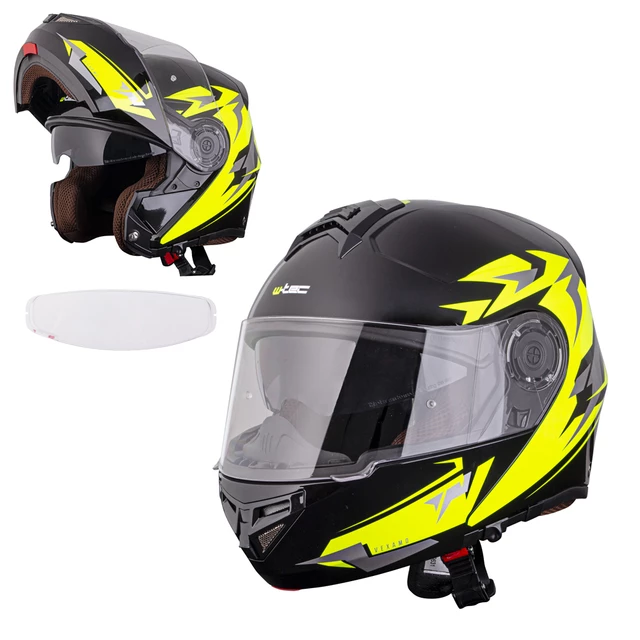 Flip-Up Motorcycle Helmet W-TEC Vexamo PI Graphic w/ Pinlock - Black Graphic