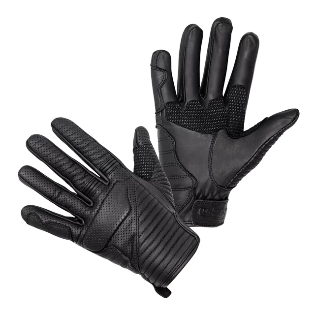 Leather Motorcycle Gloves W-TEC Brillanta - Black - Black