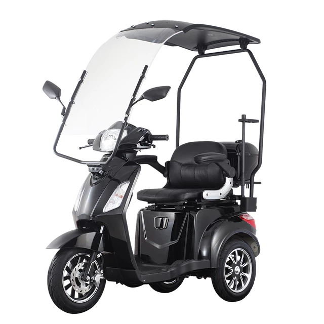 Three-Wheel Electric Scooter inSPORTline Zorica w/ Roof - Black - Black