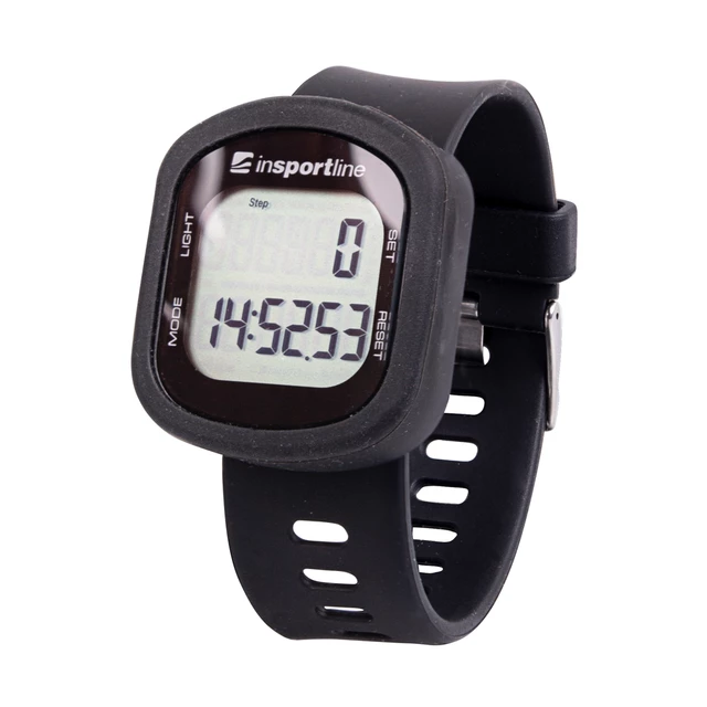 Podświetlany zegarek / krokomierz elektroniczny wodoodporny inSPORTline Strippy II - Czarny - Czarny
