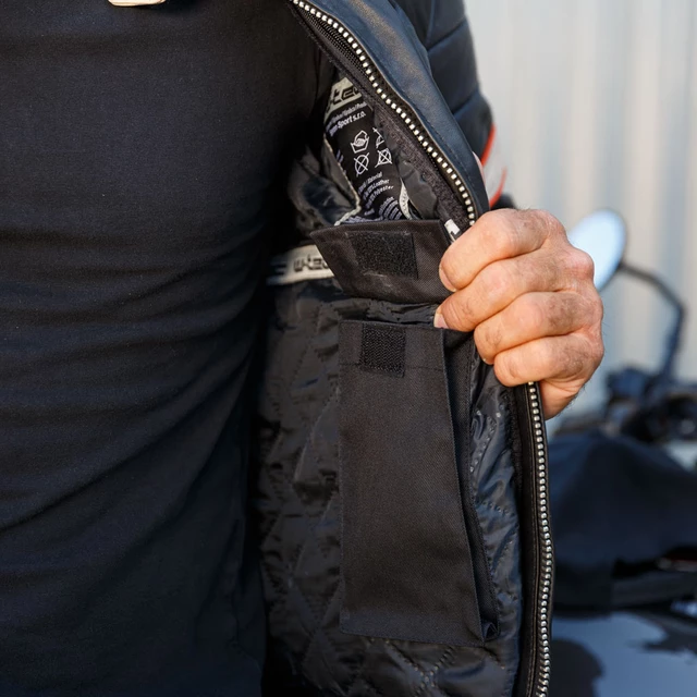 Men’s Leather Jacket W-TEC Hellsto - Black with Beige and Orange Stripe