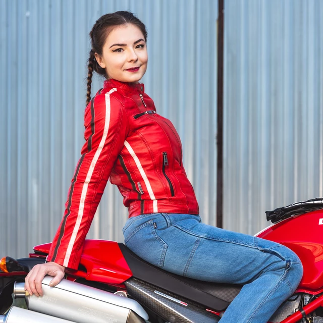 Damska skórzana kurtka motocyklowa W-TEC Umana - Czerwony