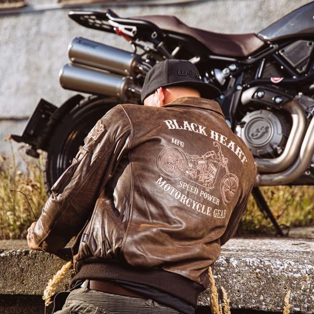 Męska skórzana kurtka motocyklowa W-TEC Black Heart Bomber - Brązowy Vintage