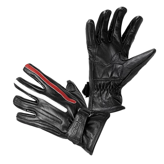 Motorcycle Gloves W-TEC Classic - Jawa Black with Red and Beige Stripe - Jawa Black with Red and Beige Stripe