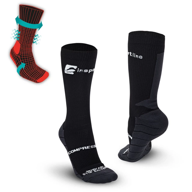 Kompresní klasické ponožky inSPORTline Compagio AG+ - černá - černá