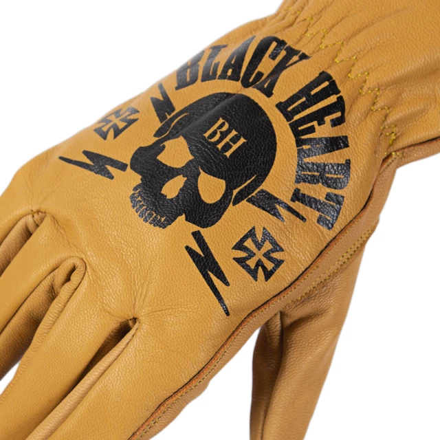 Usnjene moto rokavice W-TEC Black Heart Skull Gloves - camel